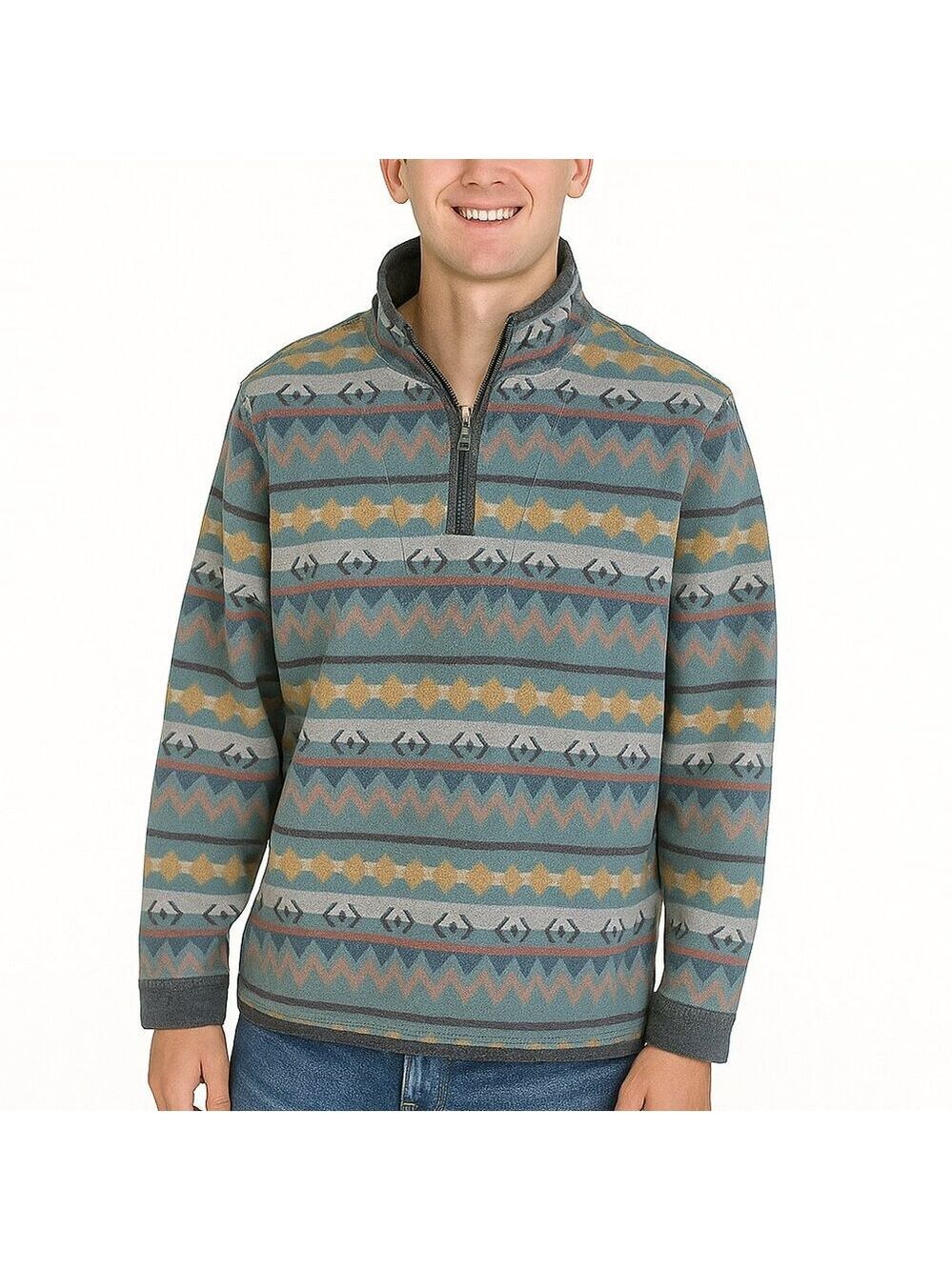 FatFace Airlie Pullover Sweater XS Aztec Print 1/4 Zip Cotton Native Inspired